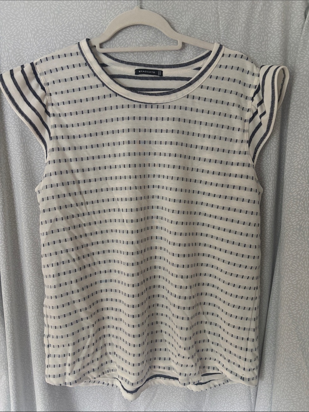Staccato Cream and Navy Striped Knit Tank Top
